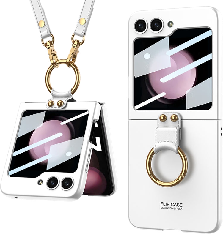 For Samsung Galaxy Z Flip5 GKK Ultra-thin PC Full Coverage Ring Holder Phone Case with Strap
