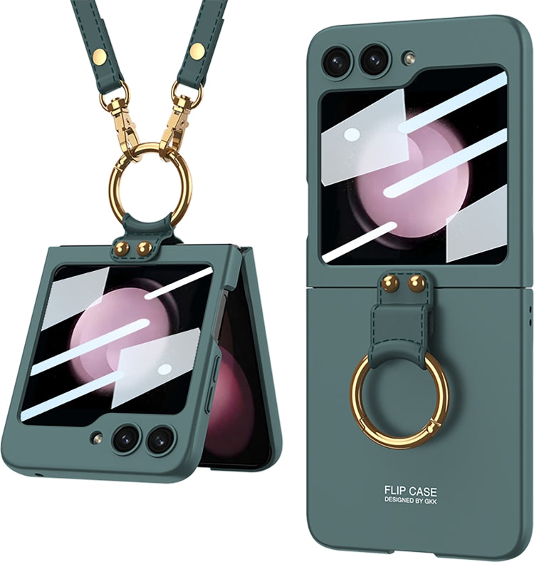 For Samsung Galaxy Z Flip5 GKK Ultra-thin PC Full Coverage Ring Holder Phone Case with Strap
