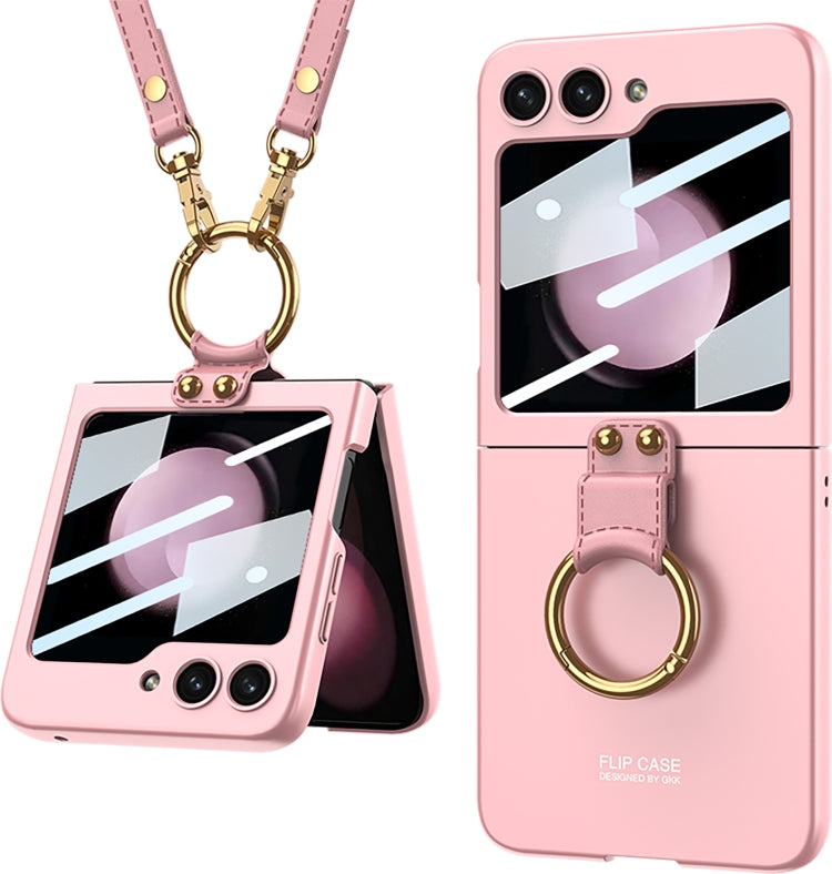 For Samsung Galaxy Z Flip5 GKK Ultra-thin PC Full Coverage Ring Holder Phone Case with Strap