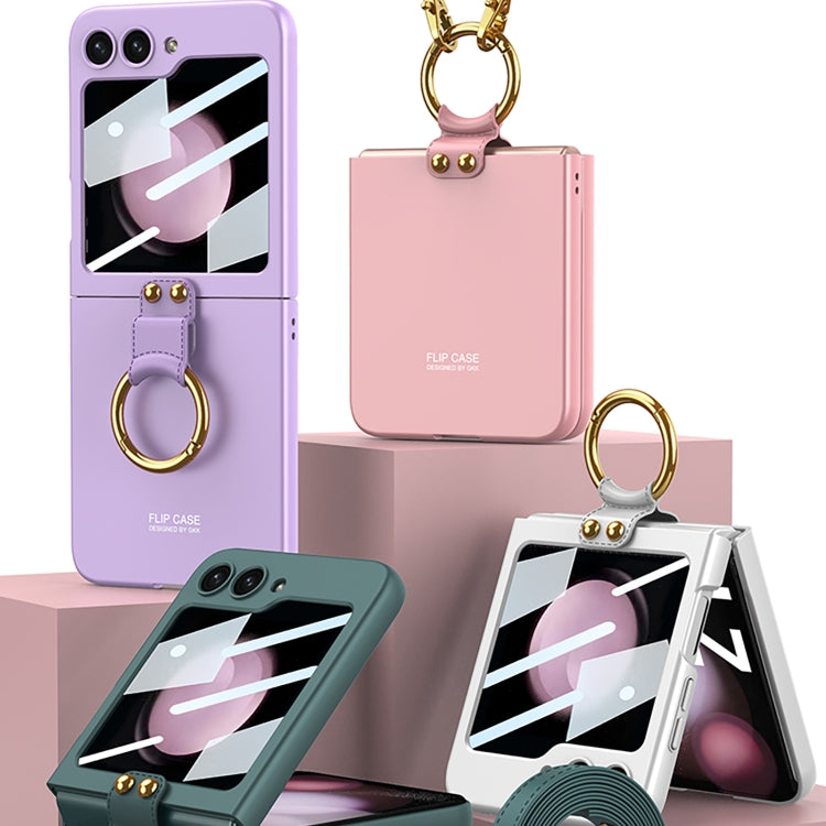 For Samsung Galaxy Z Flip5 GKK Ultra-thin PC Full Coverage Ring Holder Phone Case with Strap