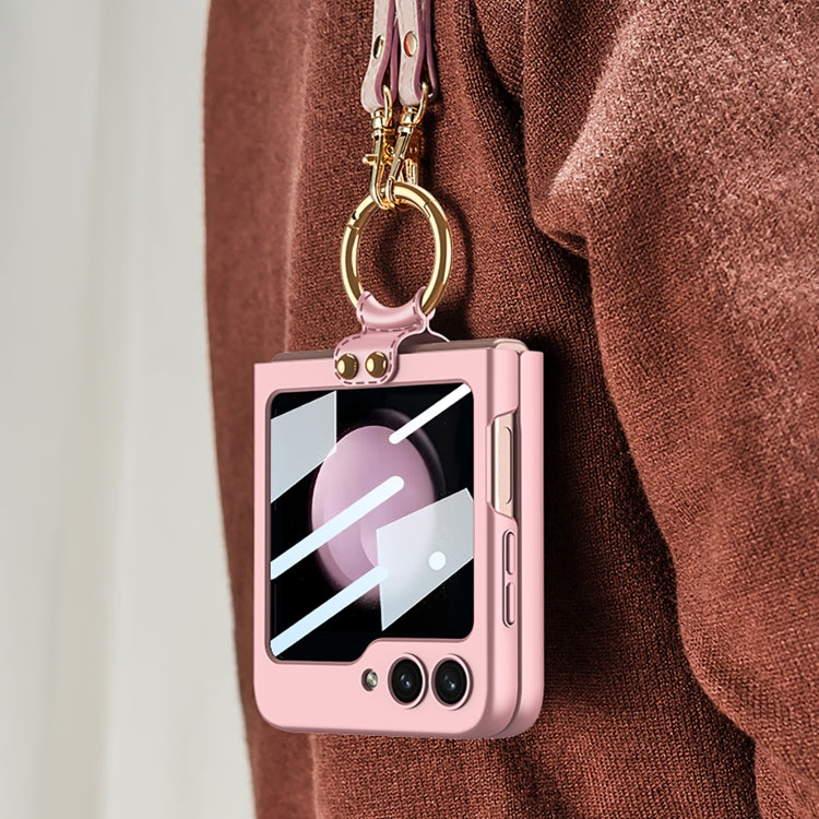 For Samsung Galaxy Z Flip5 GKK Ultra-thin PC Full Coverage Ring Holder Phone Case with Strap