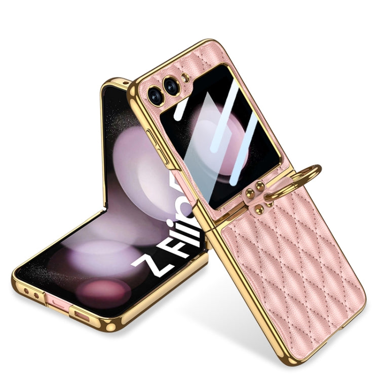 For Samsung Galaxy Z Flip5 GKK Integrated Plating Diamond Texture PU Phone Case with Ring
