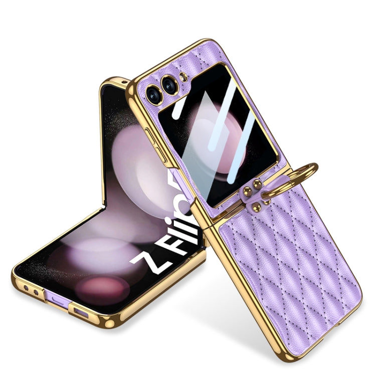For Samsung Galaxy Z Flip5 GKK Integrated Plating Diamond Texture PU Phone Case with Ring