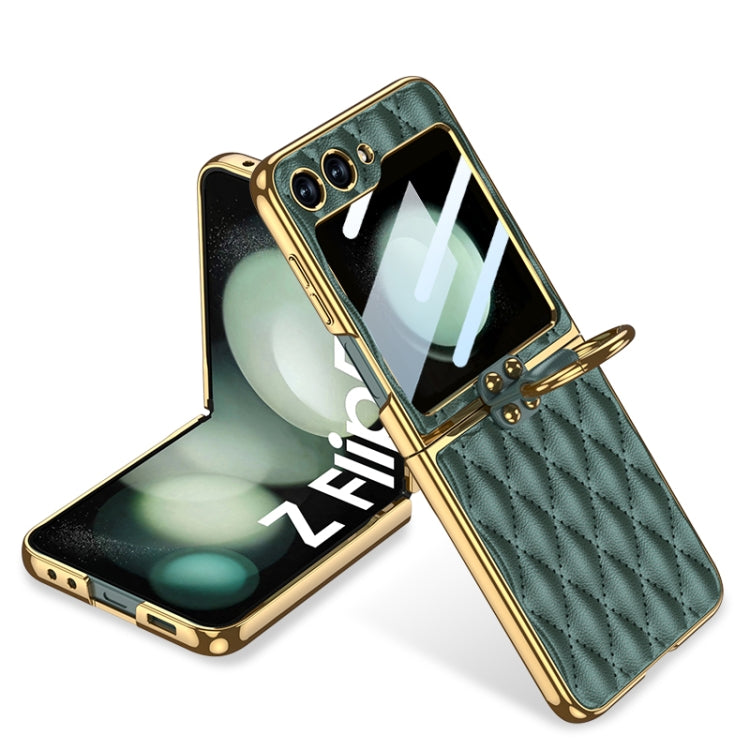 For Samsung Galaxy Z Flip5 GKK Integrated Plating Diamond Texture PU Phone Case with Ring