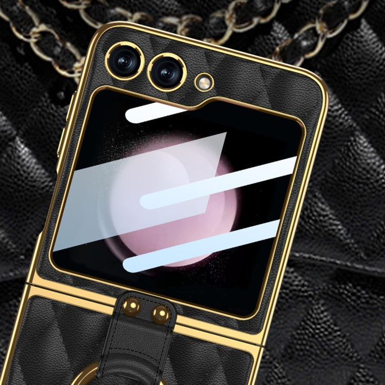 For Samsung Galaxy Z Flip5 GKK Integrated Plating Diamond Texture PU Phone Case with Ring
