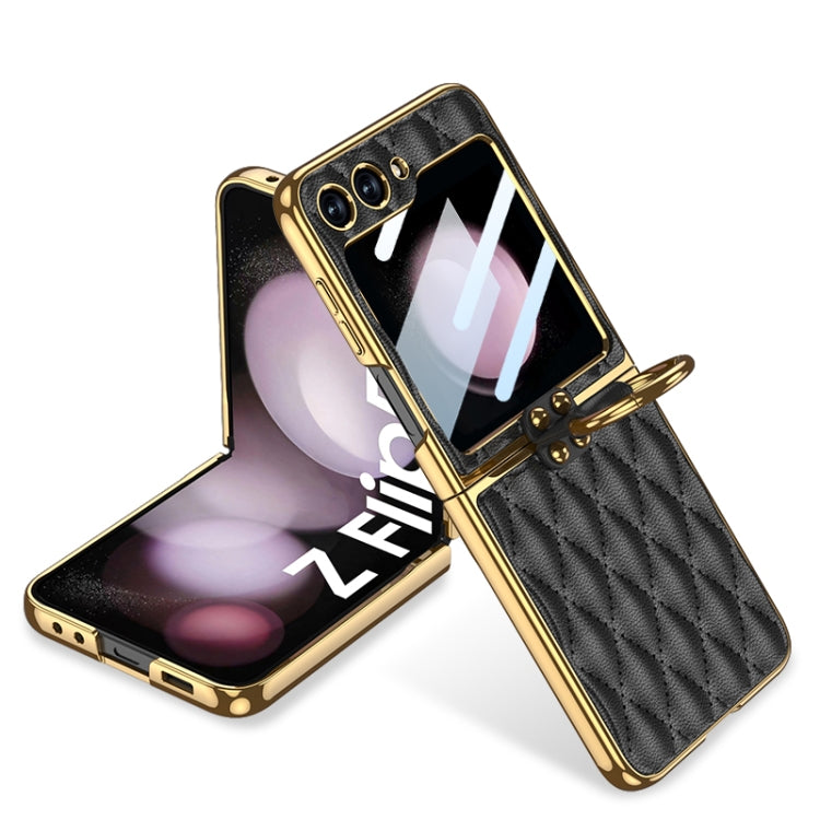 For Samsung Galaxy Z Flip5 GKK Integrated Plating Diamond Texture PU Phone Case with Ring