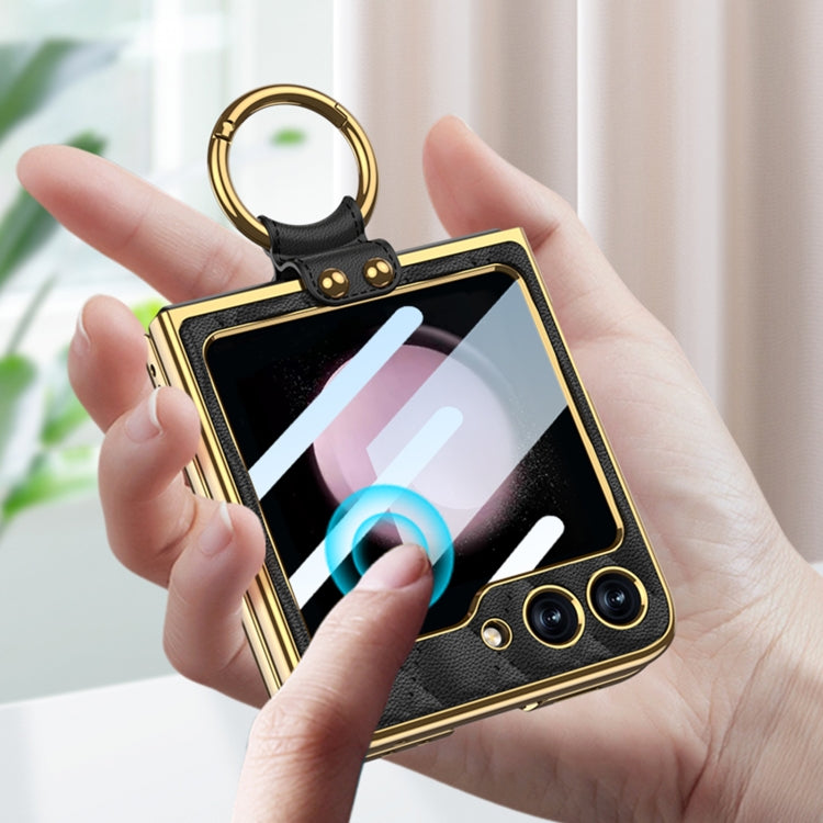 For Samsung Galaxy Z Flip5 GKK Integrated Plating Diamond Texture PU Phone Case with Ring