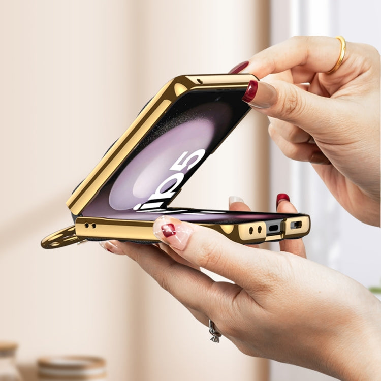 For Samsung Galaxy Z Flip5 GKK Integrated Plating Diamond Texture PU Phone Case with Ring