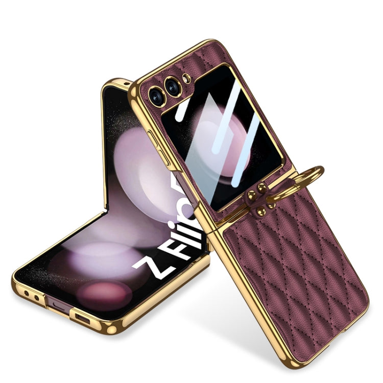 For Samsung Galaxy Z Flip5 GKK Integrated Plating Diamond Texture PU Phone Case with Ring