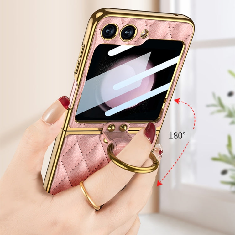 For Samsung Galaxy Z Flip5 GKK Integrated Plating Diamond Texture PU Phone Case with Ring