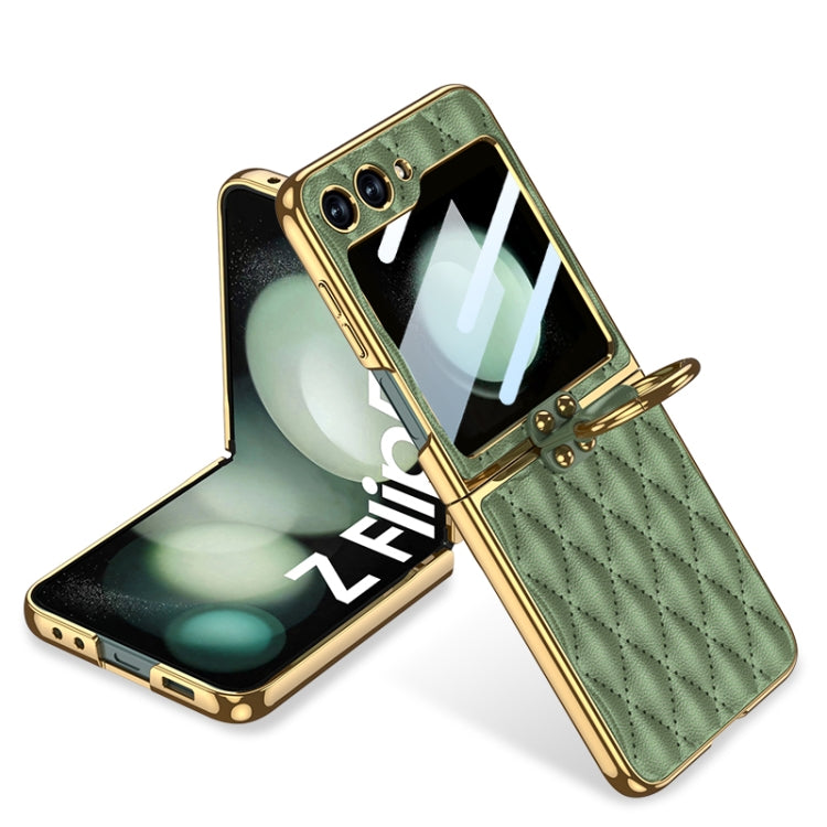 For Samsung Galaxy Z Flip5 GKK Integrated Plating Diamond Texture PU Phone Case with Ring