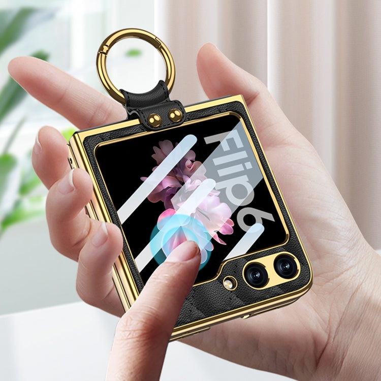 For Samsung Galaxy Z Flip6/7 FE GKK Integrated Plating Diamond Texture PU Phone Case with Ring