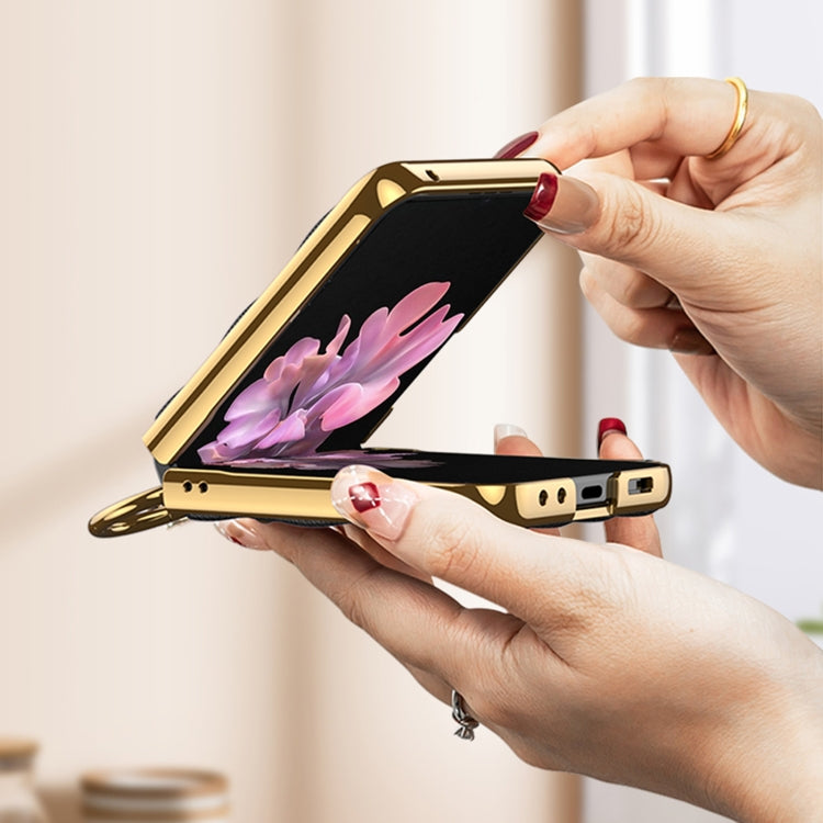 For Samsung Galaxy Z Flip6/7 FE GKK Integrated Plating Diamond Texture PU Phone Case with Ring