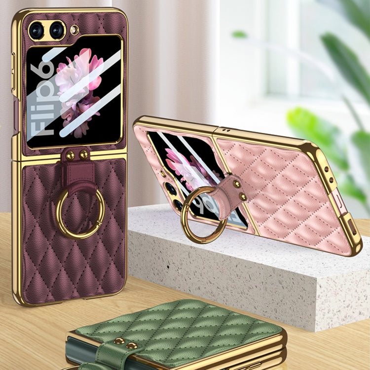For Samsung Galaxy Z Flip6/7 FE GKK Integrated Plating Diamond Texture PU Phone Case with Ring