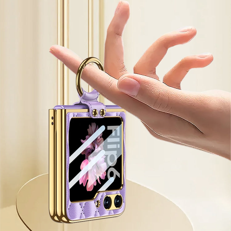 For Samsung Galaxy Z Flip6/7 FE GKK Integrated Plating Diamond Texture PU Phone Case with Ring