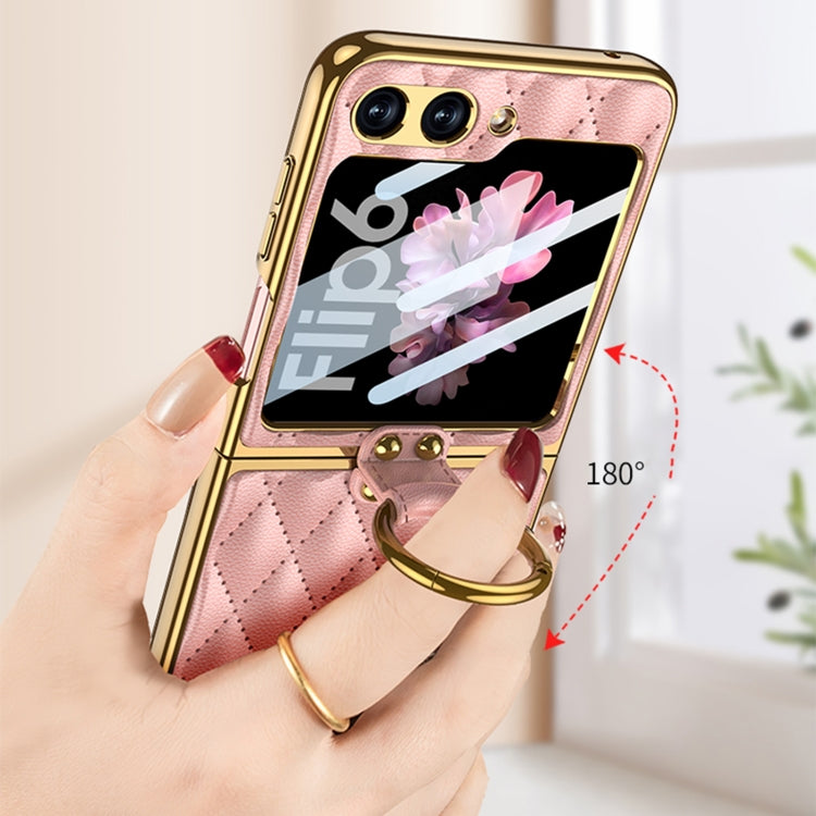For Samsung Galaxy Z Flip6/7 FE GKK Integrated Plating Diamond Texture PU Phone Case with Ring