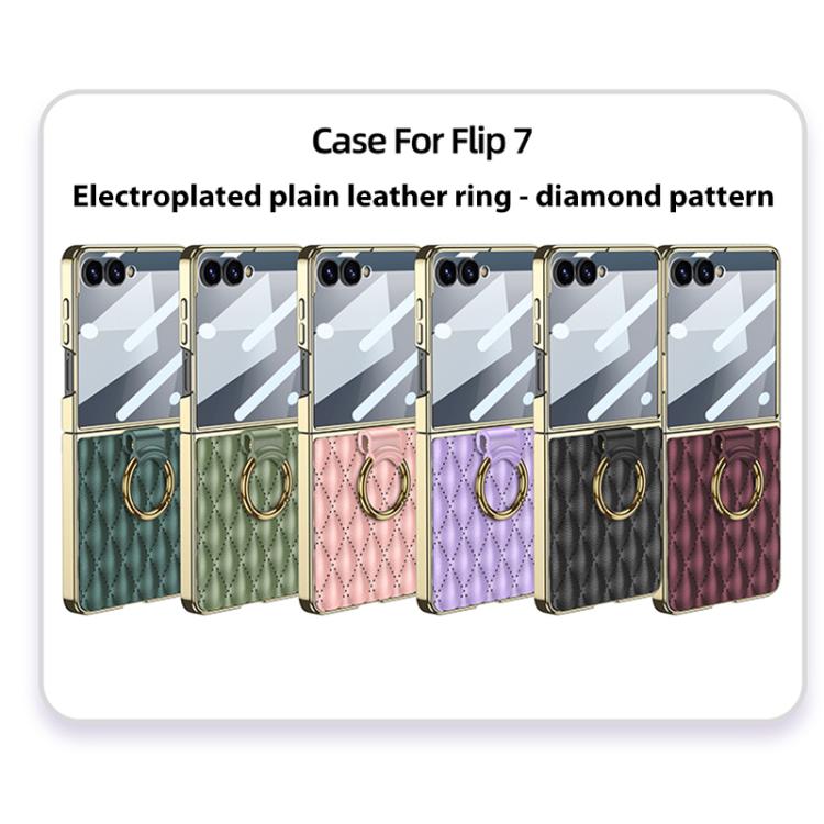 For Samsung Galaxy Z Flip7 5G GKK Integrated Plating Diamond Texture PU Phone Case with Ring