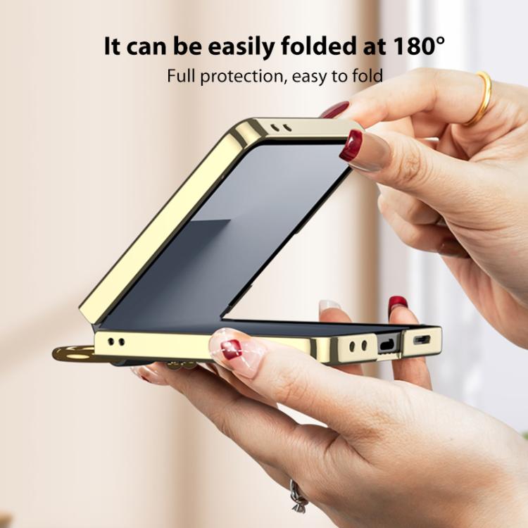 For Samsung Galaxy Z Flip7 5G GKK Integrated Plating Diamond Texture PU Phone Case with Ring