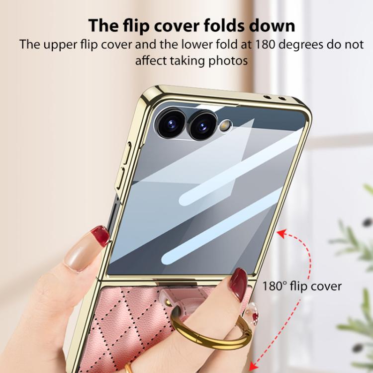 For Samsung Galaxy Z Flip7 5G GKK Integrated Plating Diamond Texture PU Phone Case with Ring