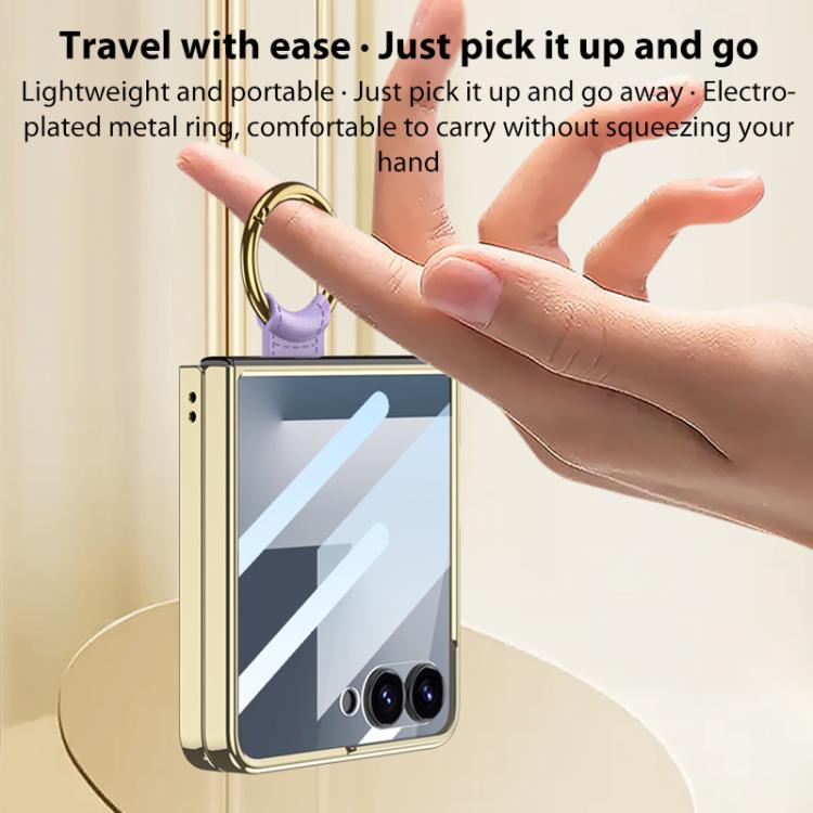 For Samsung Galaxy Z Flip7 5G GKK Integrated Plating Diamond Texture PU Phone Case with Ring