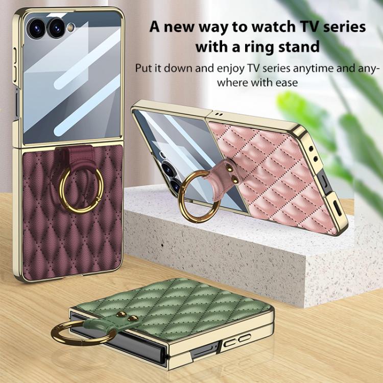 For Samsung Galaxy Z Flip7 5G GKK Integrated Plating Diamond Texture PU Phone Case with Ring
