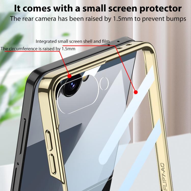 For Samsung Galaxy Z Flip7 5G GKK Integrated Plating Diamond Texture PU Phone Case with Ring