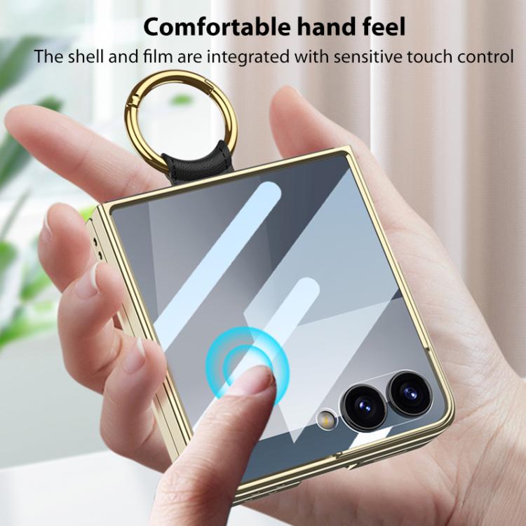 For Samsung Galaxy Z Flip7 5G GKK Integrated Plating Diamond Texture PU Phone Case with Ring