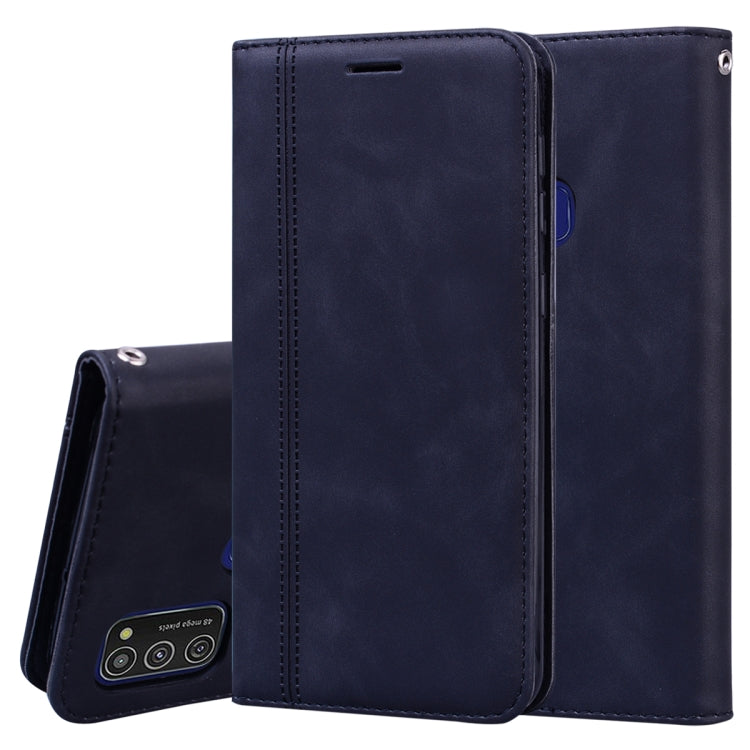 For Samsung Galaxy M21 Frosted Business Magnetic Horizontal Flip PU Leather Case with Holder & Card Slot & Lanyard