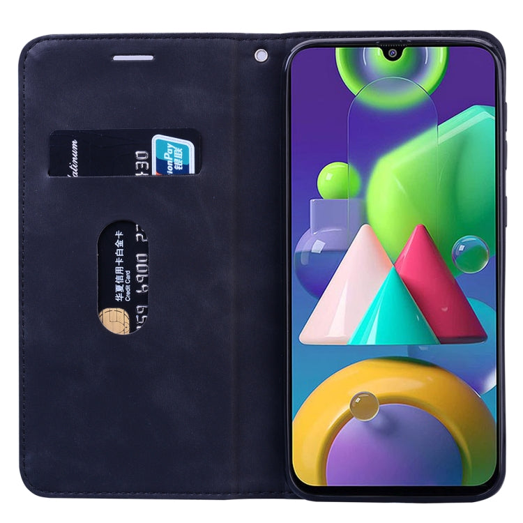 For Samsung Galaxy M21 Frosted Business Magnetic Horizontal Flip PU Leather Case with Holder & Card Slot & Lanyard