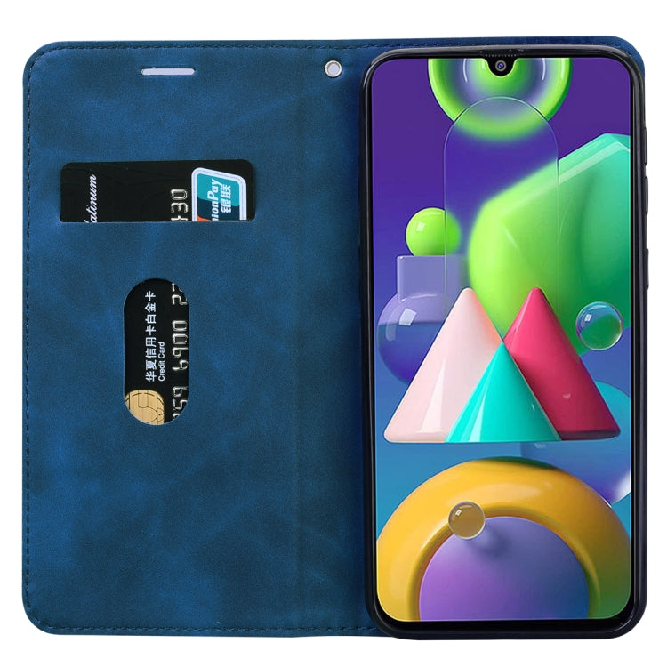 For Samsung Galaxy M21 Frosted Business Magnetic Horizontal Flip PU Leather Case with Holder & Card Slot & Lanyard