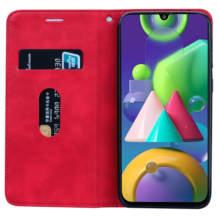 For Samsung Galaxy M21 Frosted Business Magnetic Horizontal Flip PU Leather Case with Holder & Card Slot & Lanyard