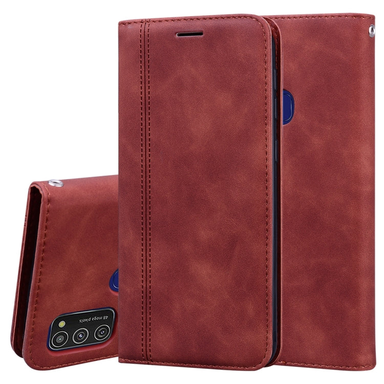 For Samsung Galaxy M21 Frosted Business Magnetic Horizontal Flip PU Leather Case with Holder & Card Slot & Lanyard