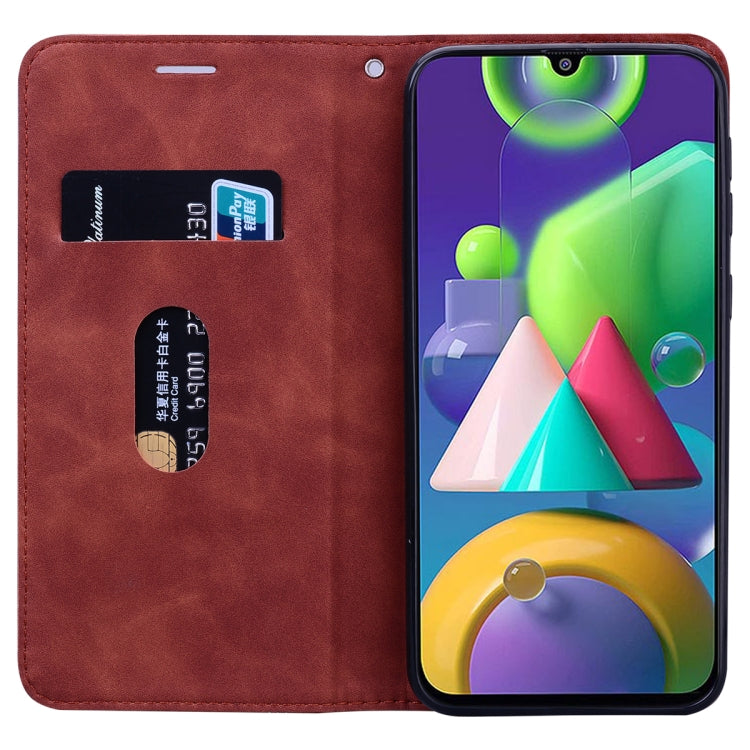 For Samsung Galaxy M21 Frosted Business Magnetic Horizontal Flip PU Leather Case with Holder & Card Slot & Lanyard