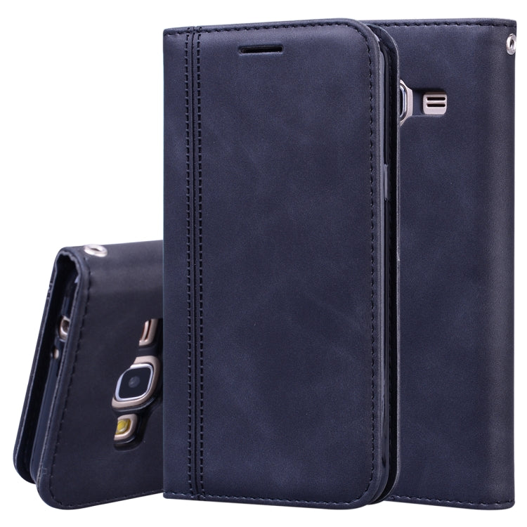For Samsung Galaxy J3 (2016) Frosted Business Magnetic Horizontal Flip PU Leather Case with Holder & Card Slot & Lanyard