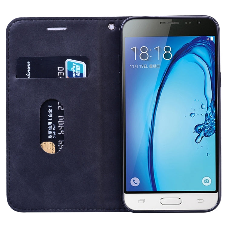 For Samsung Galaxy J3 (2016) Frosted Business Magnetic Horizontal Flip PU Leather Case with Holder & Card Slot & Lanyard