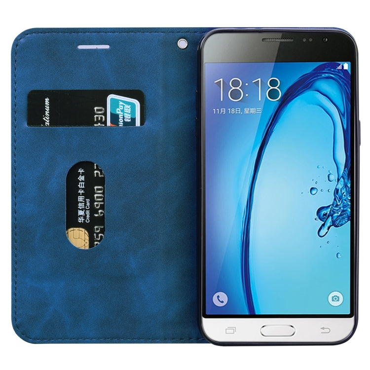 For Samsung Galaxy J3 (2016) Frosted Business Magnetic Horizontal Flip PU Leather Case with Holder & Card Slot & Lanyard