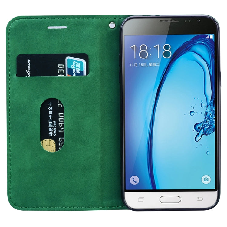For Samsung Galaxy J3 (2016) Frosted Business Magnetic Horizontal Flip PU Leather Case with Holder & Card Slot & Lanyard