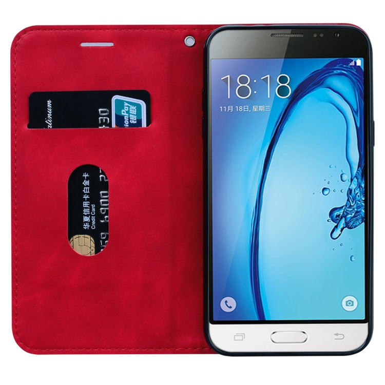 For Samsung Galaxy J3 (2016) Frosted Business Magnetic Horizontal Flip PU Leather Case with Holder & Card Slot & Lanyard