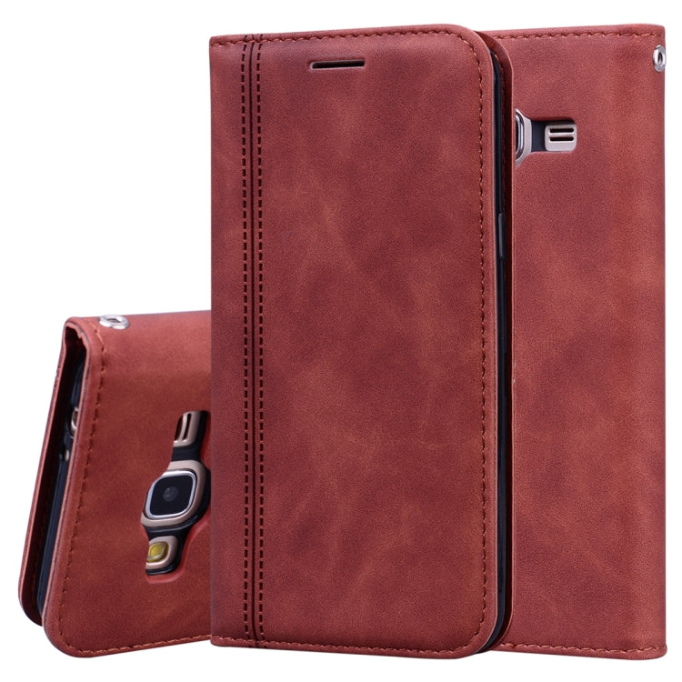 For Samsung Galaxy J3 (2016) Frosted Business Magnetic Horizontal Flip PU Leather Case with Holder & Card Slot & Lanyard