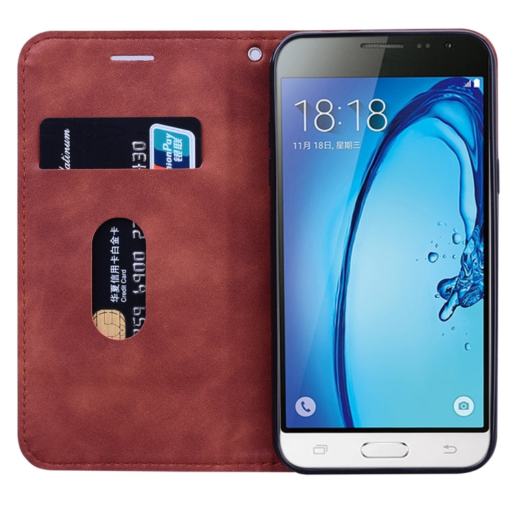 For Samsung Galaxy J3 (2016) Frosted Business Magnetic Horizontal Flip PU Leather Case with Holder & Card Slot & Lanyard
