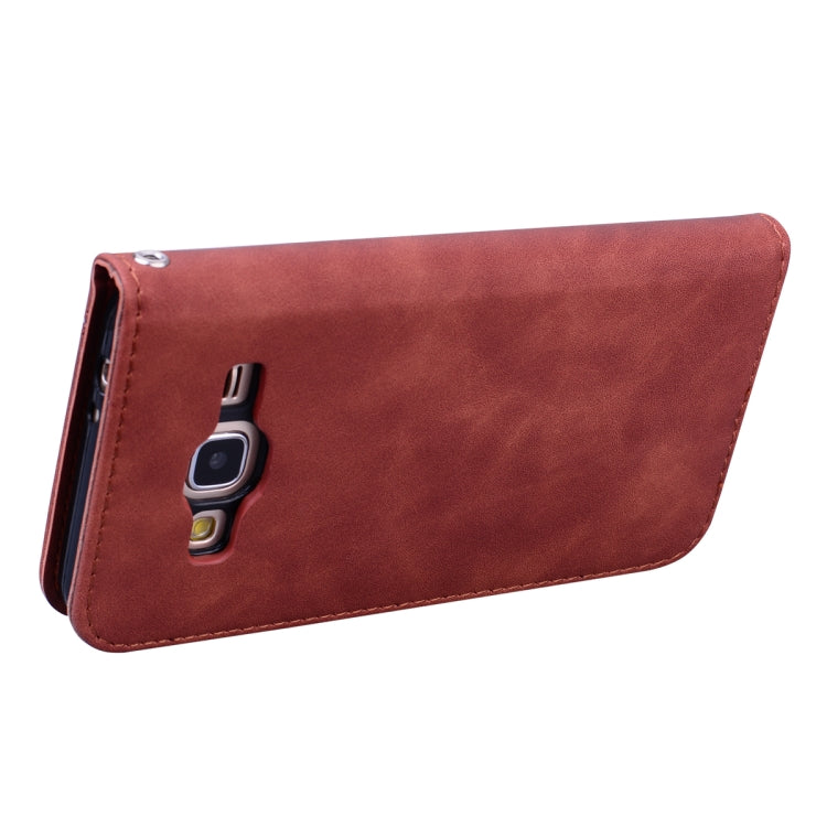 For Samsung Galaxy J3 (2016) Frosted Business Magnetic Horizontal Flip PU Leather Case with Holder & Card Slot & Lanyard