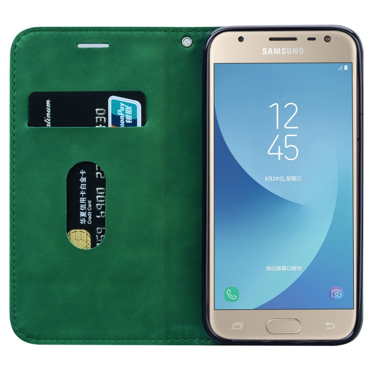 For Samsung Galaxy J3 / J330  (EU)  Frosted Business Magnetic Horizontal Flip PU Leather Case with Holder & Card Slot & Lanyard