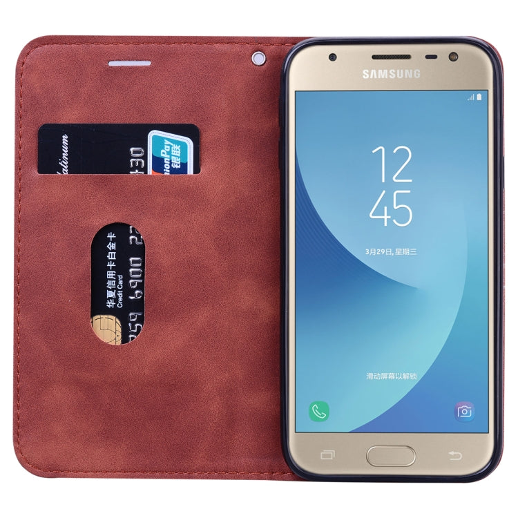 For Samsung Galaxy J3 / J330  (EU)  Frosted Business Magnetic Horizontal Flip PU Leather Case with Holder & Card Slot & Lanyard