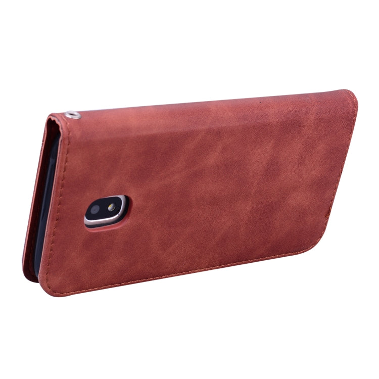 For Samsung Galaxy J3 / J330  (EU)  Frosted Business Magnetic Horizontal Flip PU Leather Case with Holder & Card Slot & Lanyard