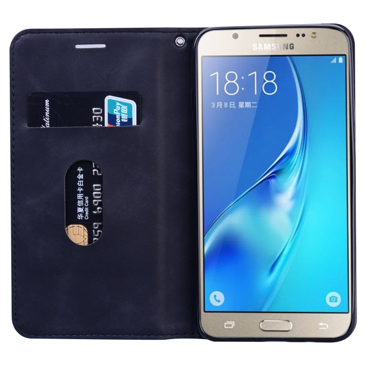 For Samsung Galaxy J5 (2016) / J510 Frosted Business Magnetic Horizontal Flip PU Leather Case with Holder & Card Slot & Lanyard