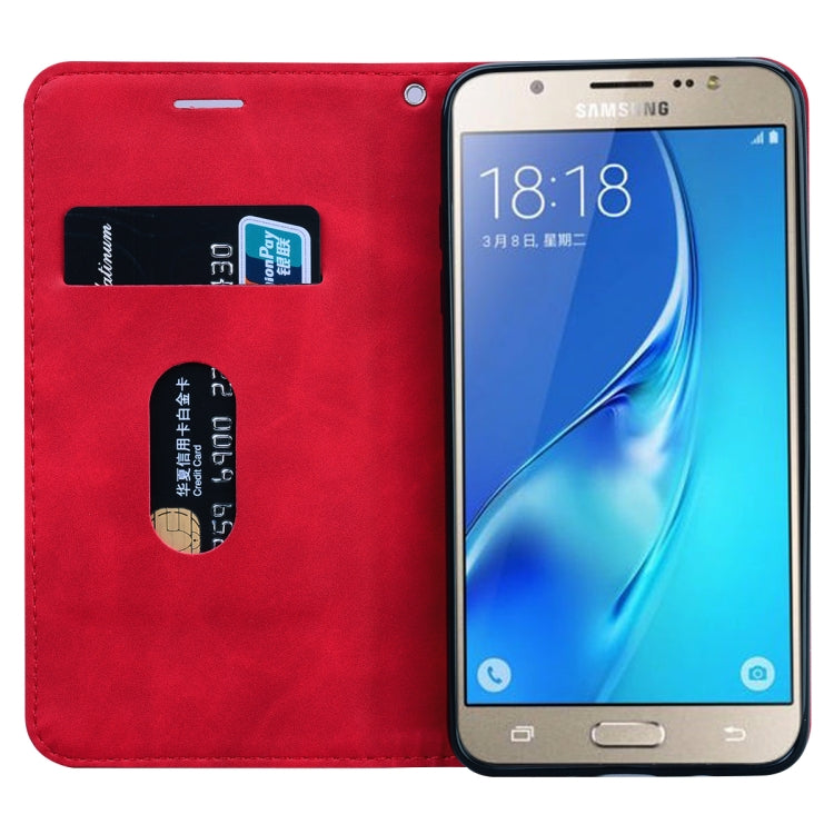 For Samsung Galaxy J5 (2016) / J510 Frosted Business Magnetic Horizontal Flip PU Leather Case with Holder & Card Slot & Lanyard