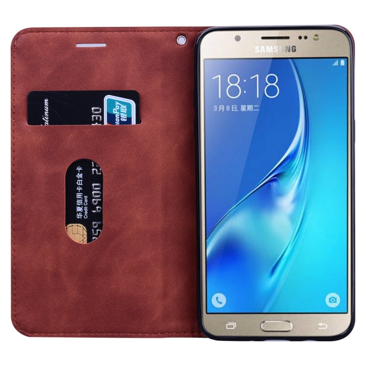 For Samsung Galaxy J5 (2016) / J510 Frosted Business Magnetic Horizontal Flip PU Leather Case with Holder & Card Slot & Lanyard