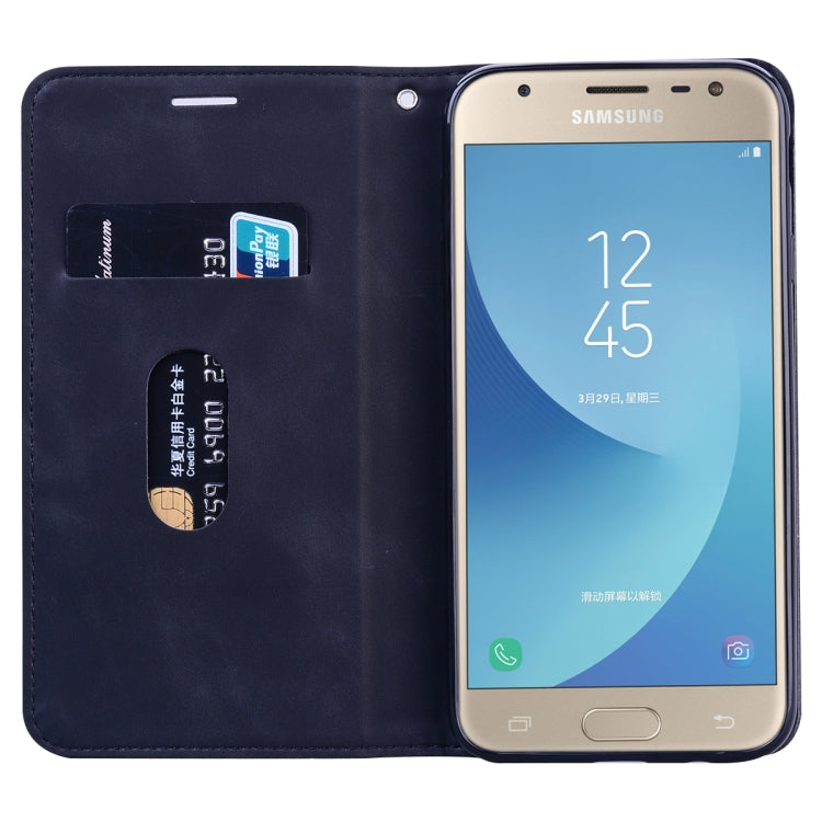 For Samsung Galaxy J7 / J730 (EU) Frosted Business Magnetic Horizontal Flip PU Leather Case with Holder & Card Slot & Lanyard