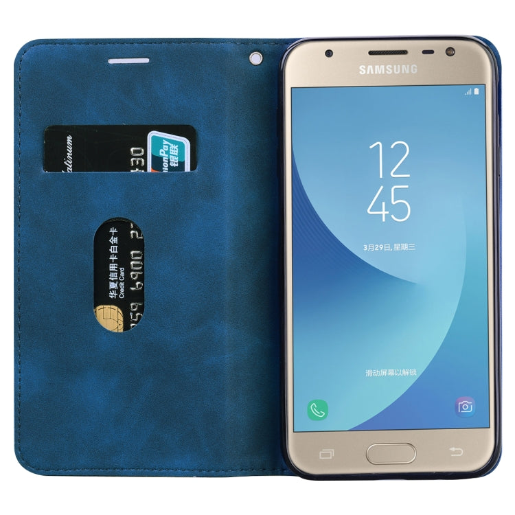 For Samsung Galaxy J7 / J730 (EU) Frosted Business Magnetic Horizontal Flip PU Leather Case with Holder & Card Slot & Lanyard
