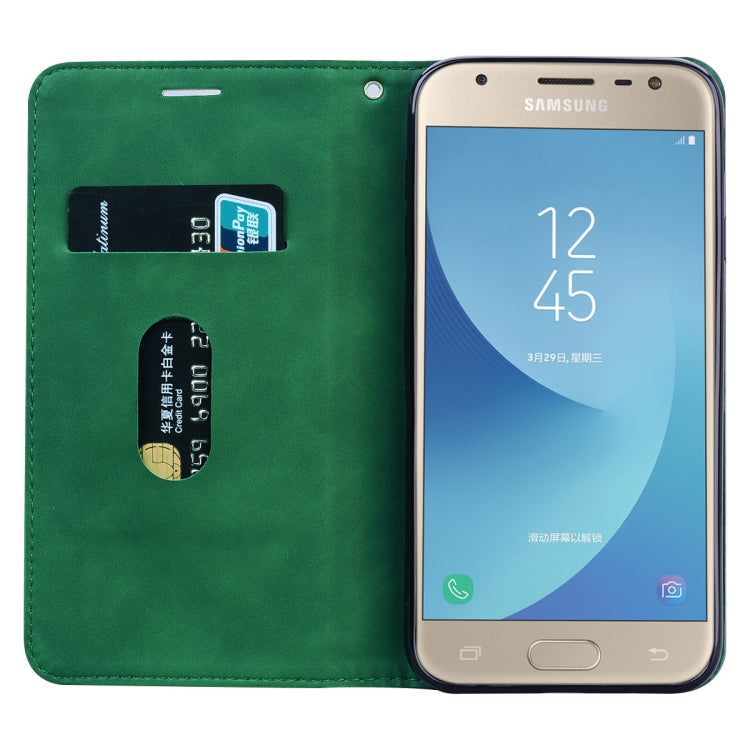 For Samsung Galaxy J7 / J730 (EU) Frosted Business Magnetic Horizontal Flip PU Leather Case with Holder & Card Slot & Lanyard